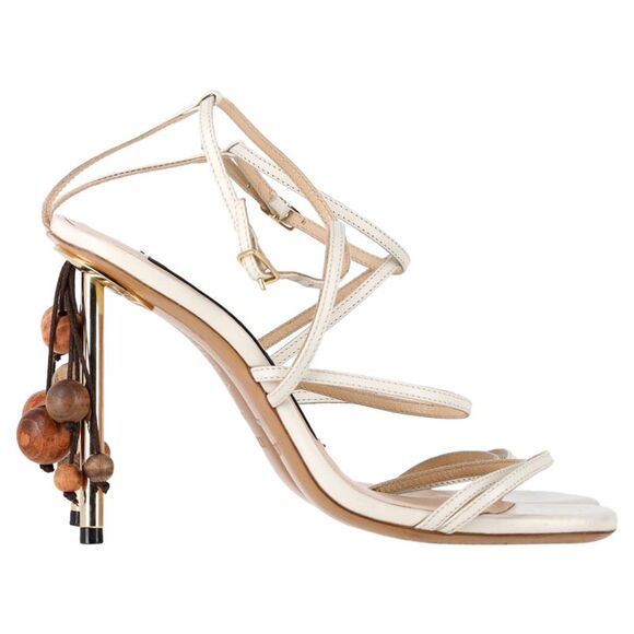 Jacquemus Beaded Strappy Sandal Heels in White Leather